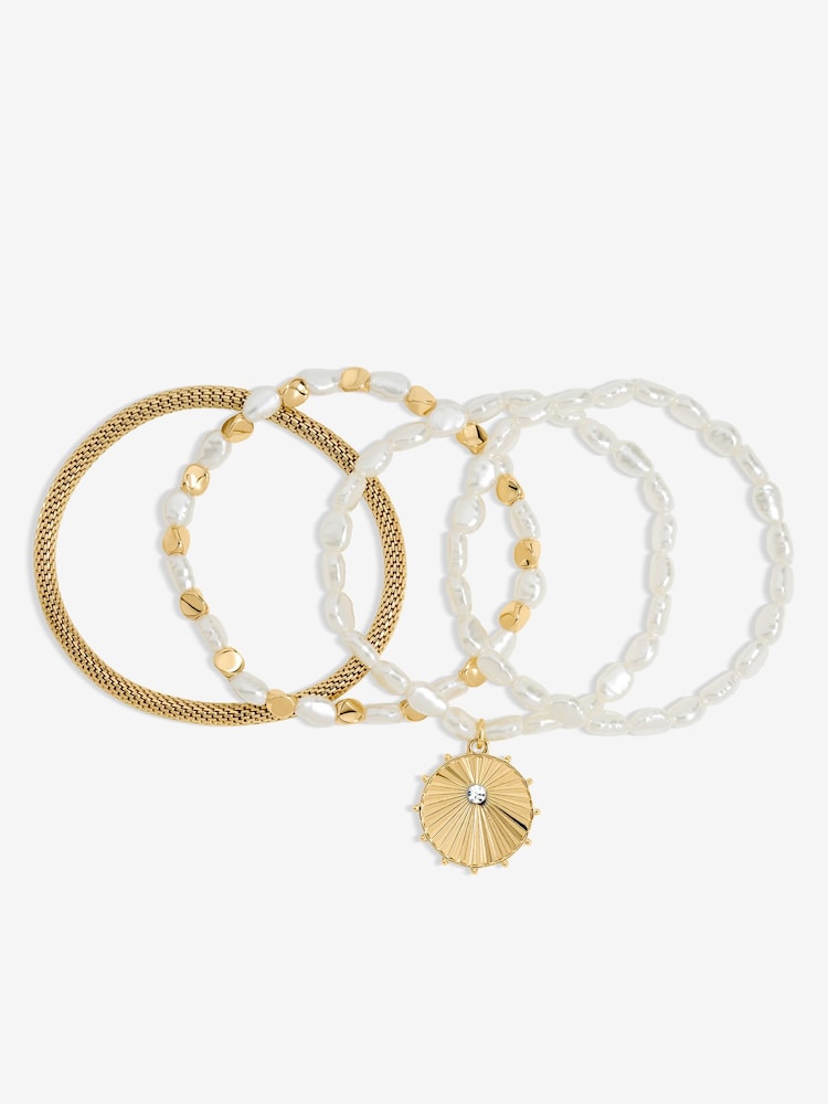 Mood Gold Tone Pearl Charm Stretch Bracelet - Pack of 4 - Image 1 of 1