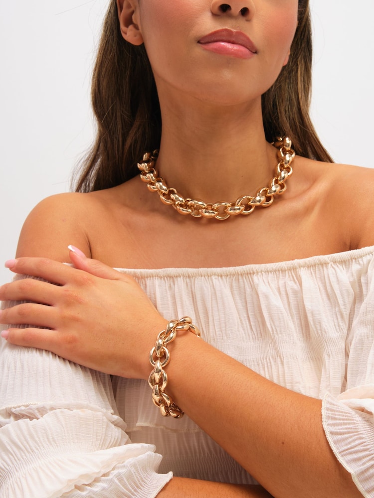 Mood Gold Tone Statement Chain Necklace - Image 2 of 3 Mood Gold Tone Statement Chain Necklace - Image 2 of 3