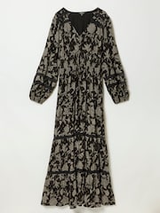 FatFace Eden Black Dot Floral Petite Jacquard Maxi Dress - Image 6 of 6
