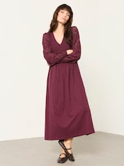 FatFace Demi Dark Purple Petite Midi Jersey Dress - Image 1 of 5