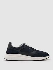 Reiss Dark Navy Hudson Suede-Trim Runner Trainers - Image 2 of 5