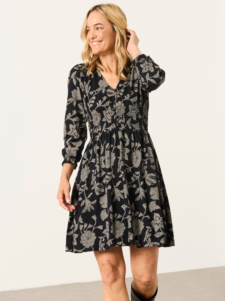 FatFace Nora Black Dot Floral Petite Jersey Dress - Image 1 of 6 FatFace Nora Black Dot Floral Petite Jersey Dress - Image 1 of 6