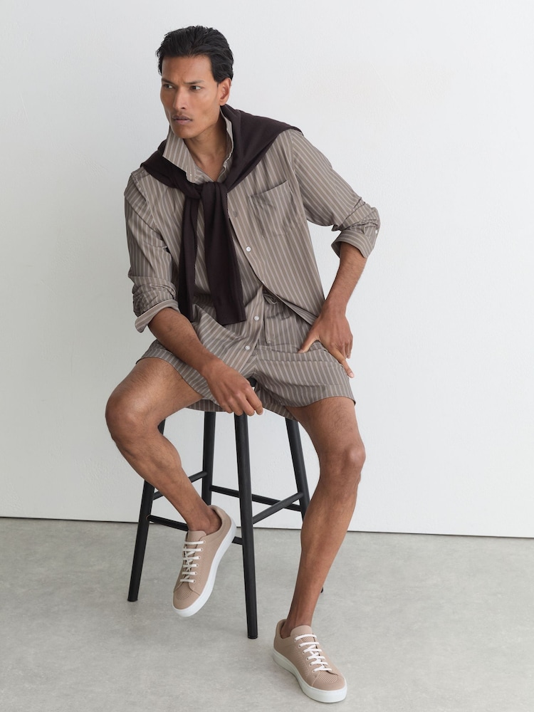 Reiss Light Taupe Brown Finley Knit Knitted Low-Top Trainers - Image 1 of 5 Reiss Light Taupe Brown Finley Knit Knitted Low-Top Trainers - Image 1 of 5