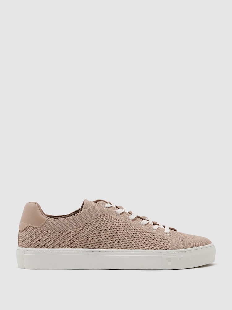 Reiss Light Taupe Brown Finley Knit Knitted Low-Top Trainers - Image 2 of 5 Reiss Light Taupe Brown Finley Knit Knitted Low-Top Trainers - Image 2 of 5