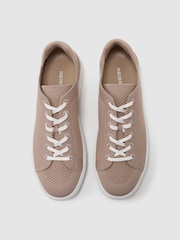 Reiss Light Taupe Brown Finley Knit Knitted Low-Top Trainers - Image 3 of 5