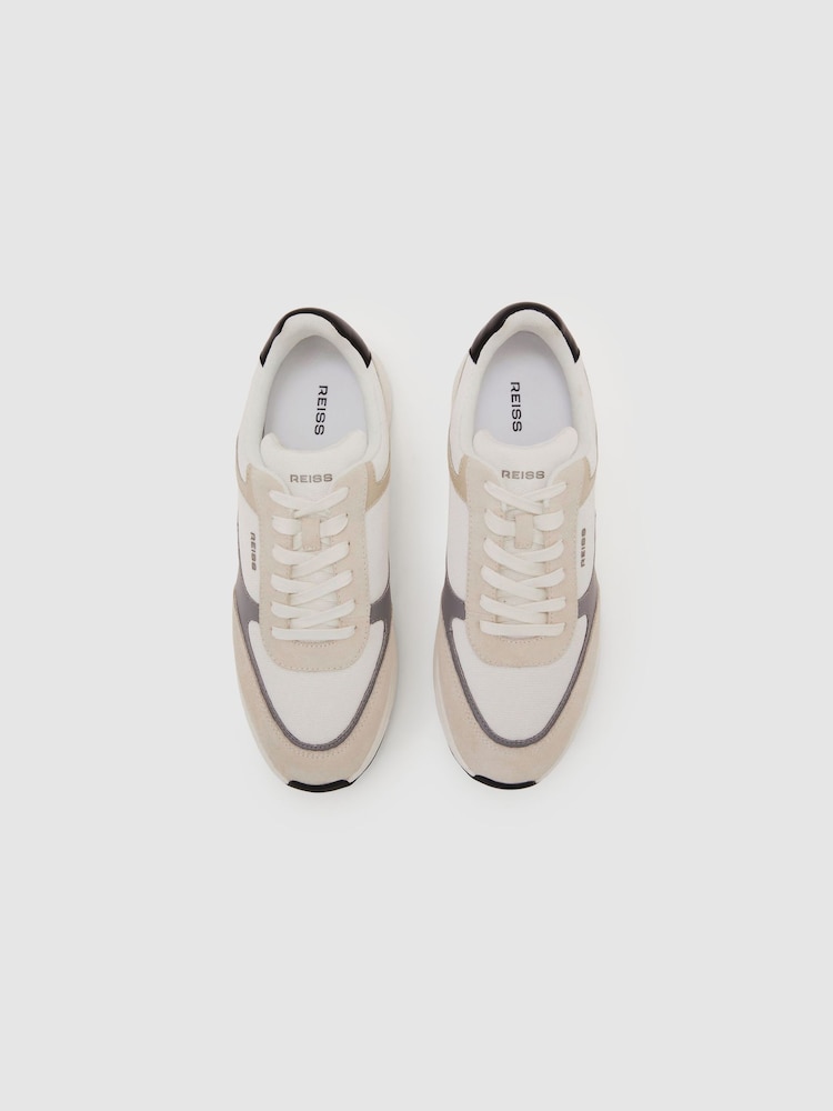 Reiss White/Light Grey Hudson Suede-Trim Runner Trainers - Image 2 of 4 Reiss White/Light Grey Hudson Suede-Trim Runner Trainers - Image 2 of 4