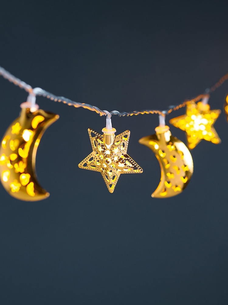 Lights4fun 16 Filigree Moon and Star Fairy Light - Image 1 of 2