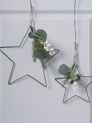 Lights4fun Set of 2 Clear Micro LED Star Lights with Winter Foliage - Image 2 of 5
