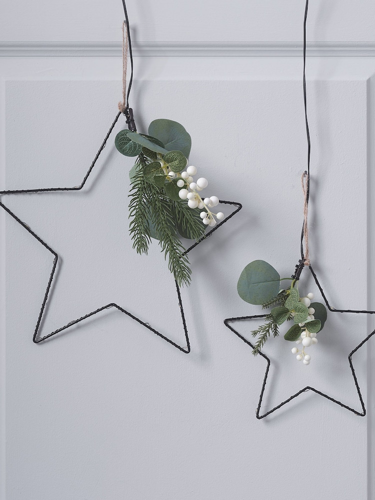 Lights4fun Set of 2 Clear Micro LED Star Lights with Winter Foliage - Image 2 of 5