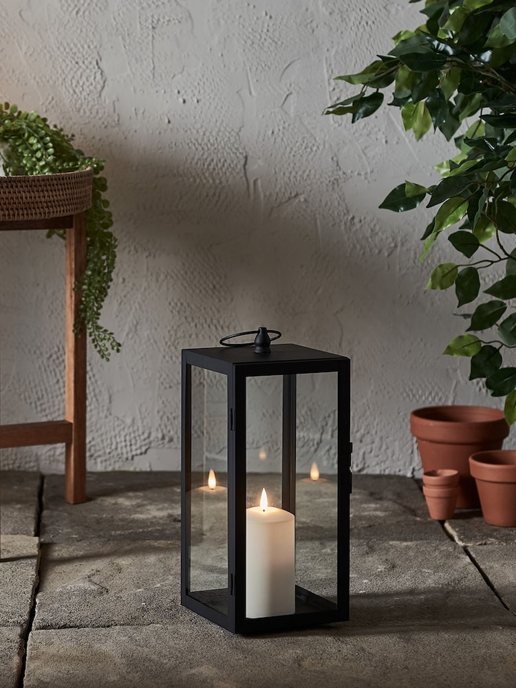Lights4fun Bowen Black Garden Lantern with White TruGlow Candle - Image 1 of 2
