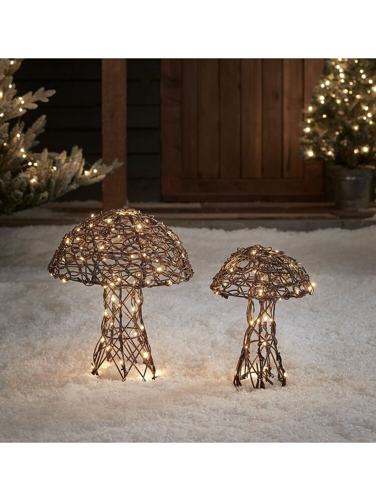 Lights4fun Brown Rattan Mushroom Garden Light Duo - Image 1 of 3