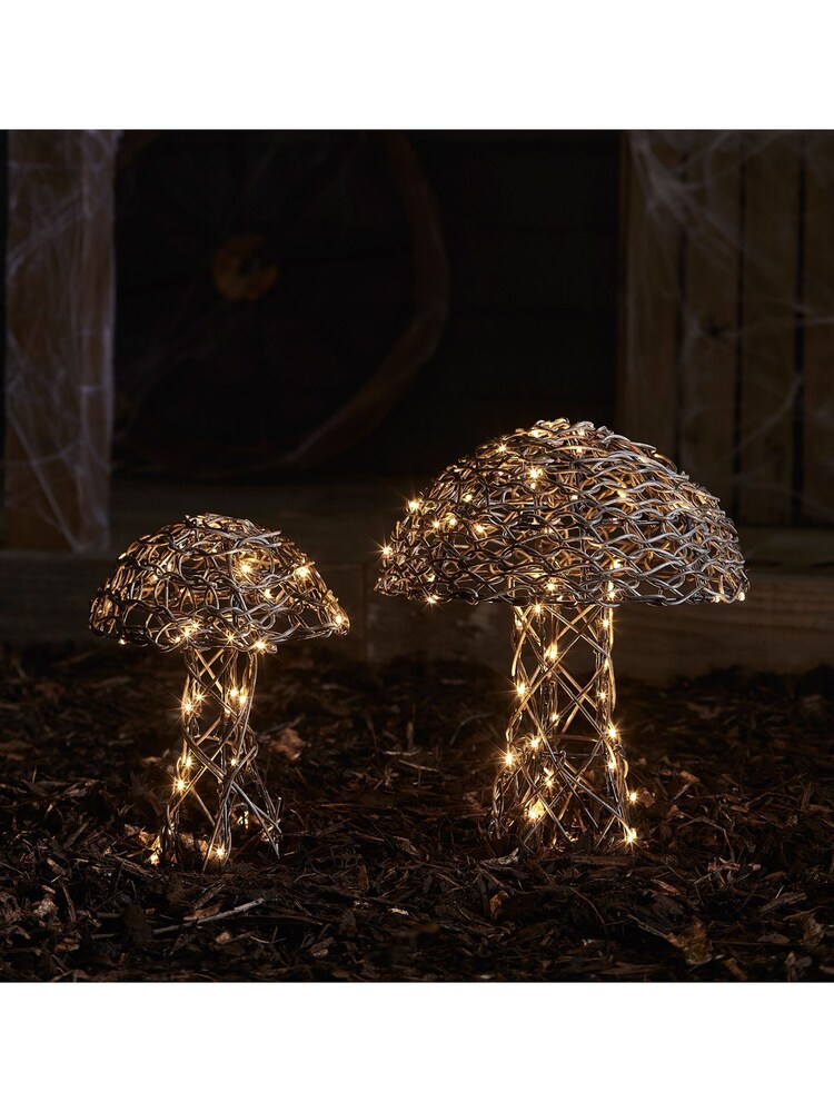 Lights4fun Brown Rattan Mushroom Garden Light Duo - Image 2 of 3