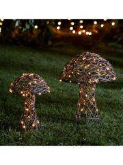 Lights4fun Brown Rattan Mushroom Garden Light Duo - Image 3 of 3
