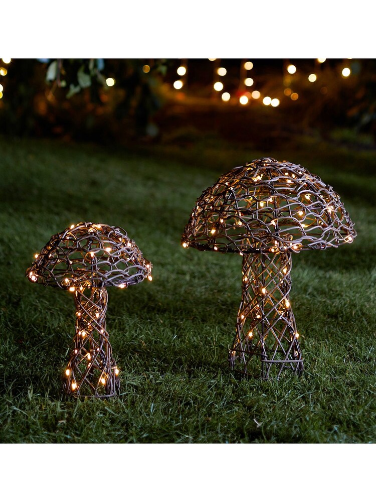 Lights4fun Brown Rattan Mushroom Garden Light Duo - Image 3 of 3