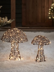 Lights4fun Brown Rattan Mushroom Garden Light Duo - Image 4 of 4