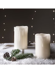 Lights4fun 2 Melted Wax Battery Powered Church Pillar LED Candles - Image 1 of 2