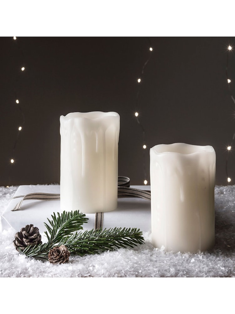 Lights4fun 2 Melted Wax Battery Powered Church Pillar LED Candles - Image 1 of 2