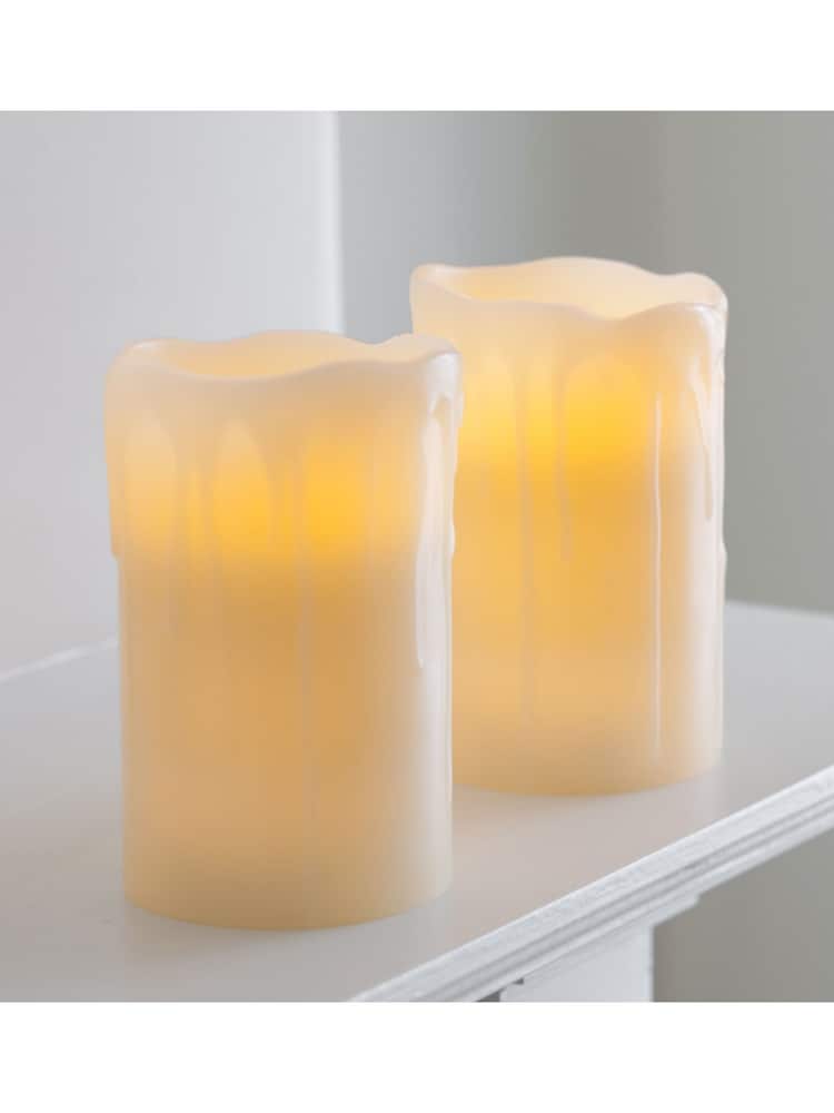 Lights4fun 2 Melted Wax Battery Powered Church Pillar LED Candles - Image 2 of 2