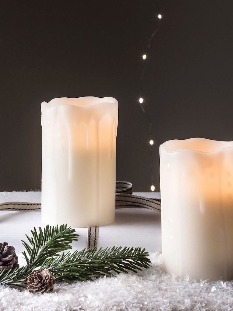 Lights4fun 2 Melted Wax Battery Powered Church Pillar LED Candles - Image 5 of 5 Lights4fun 2 Melted Wax Battery Powered Church Pillar LED Candles - Image 5 of 5