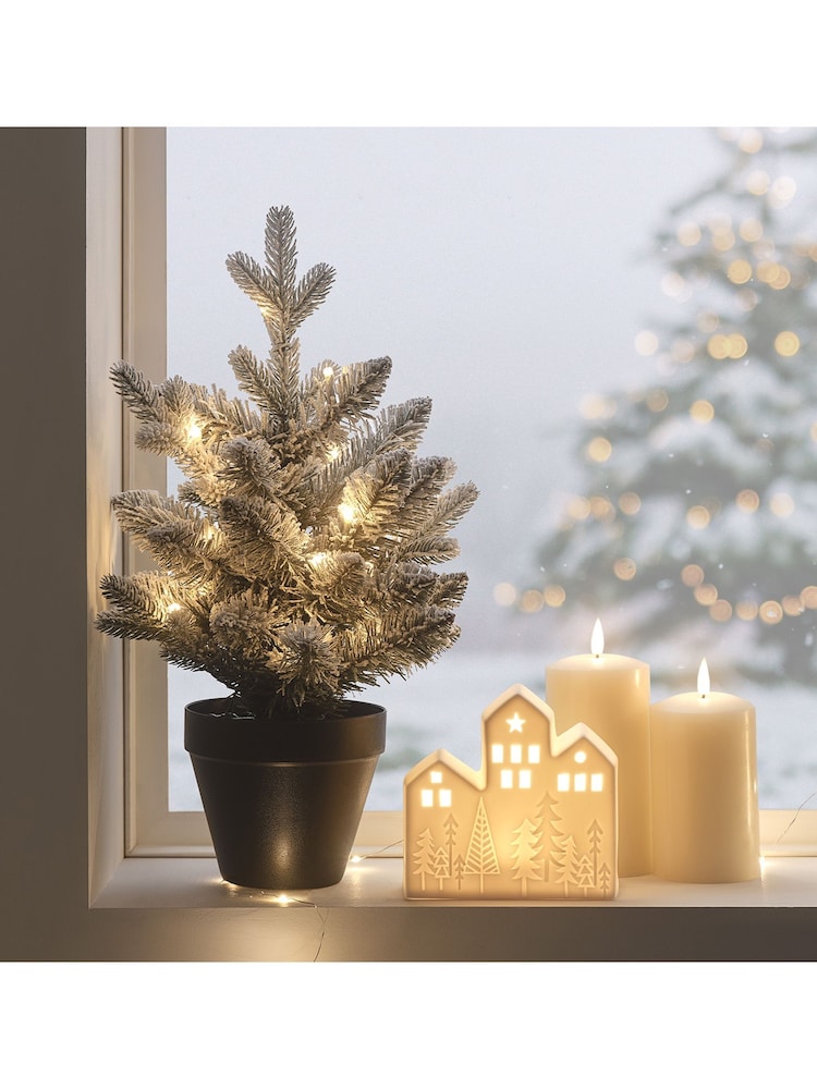 Lights4fun White 45cm Pre Lit Snowy Christmas Tree - Image 2 of 4