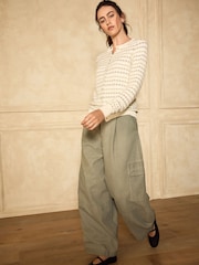 Ecru Floral Soft Touch Cotton Rich Crew Neck Cardigan - Image 3 of 5