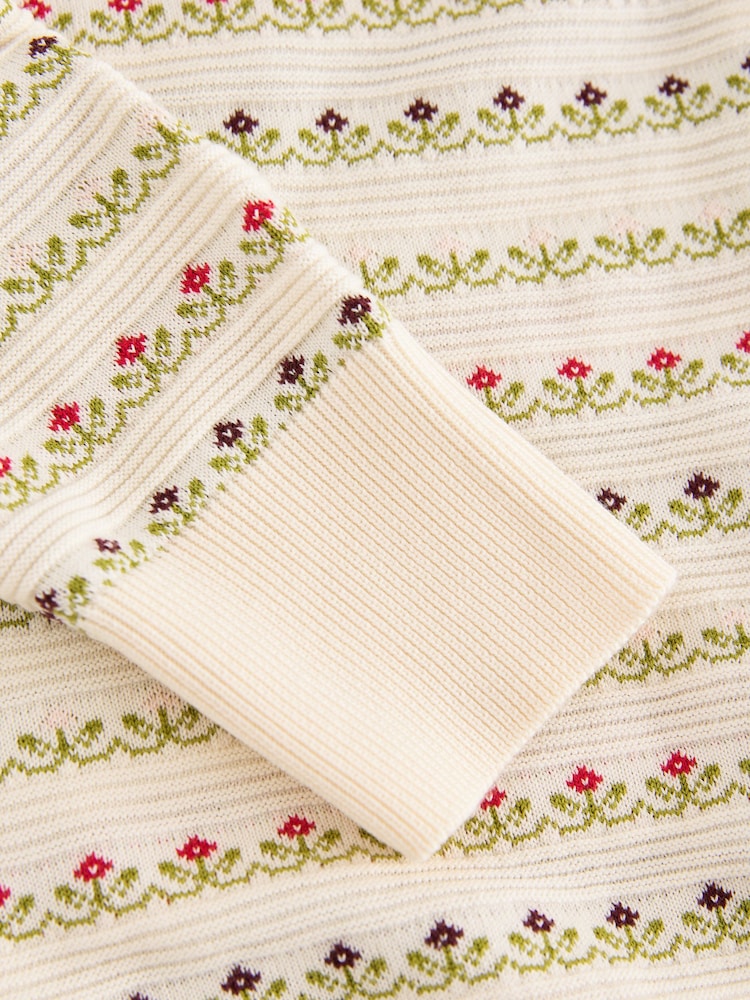Ecru Floral Soft Touch Cotton Rich Crew Neck Cardigan - Image 8 of 8