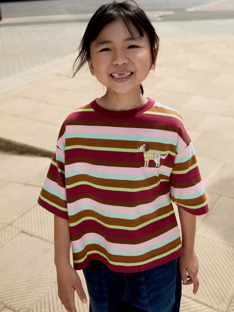 Multi Stripe Embroidered Dog T-Shirt (3-16yrs) - Image 1 of 9