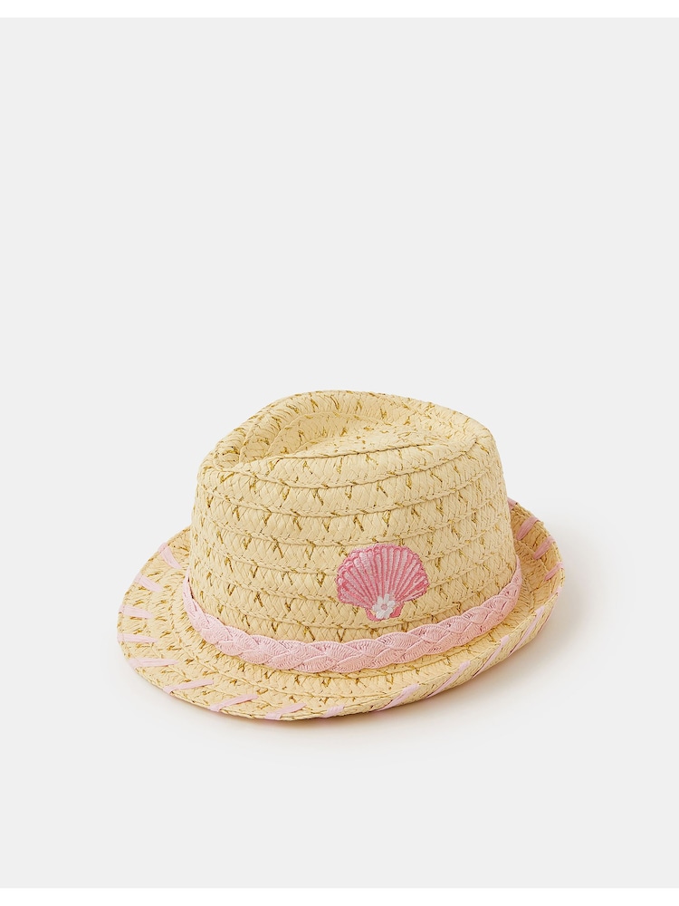 Angels By Accessorize Natural Seashell Straw Trilby Hat - Image 1 of 2