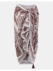 Accessorize Brown Palm Print Tassel Sarong - Image 1 of 1