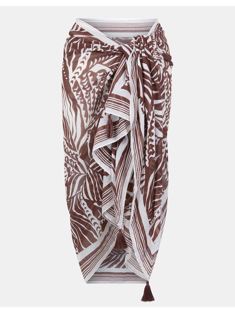 Accessorize Brown Palm Print Tassel Sarong - Image 1 of 1