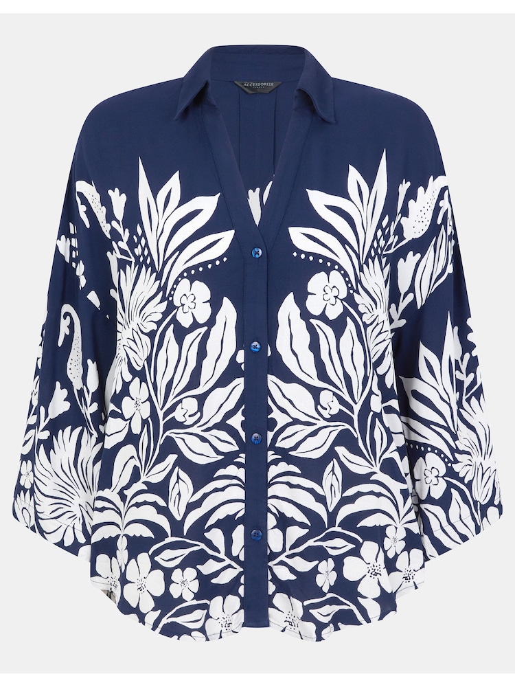 Accessorize Blue Floral Print Shirt - Image 1 of 1 Accessorize Blue Floral Print Shirt - Image 1 of 1