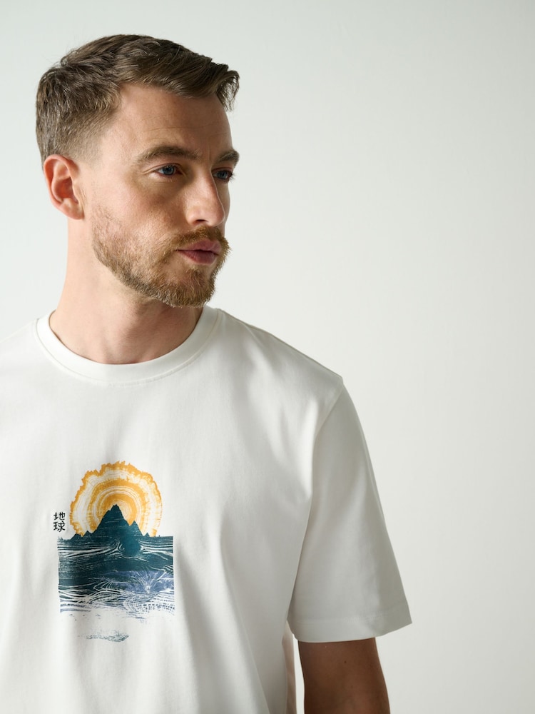 White Japanese Mountain Regular Fit Graphic Print Heavy Weight T-Shirt - Image 1 of 5