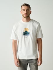 White Japanese Mountain Regular Fit Graphic Print Heavy Weight T-Shirt - Image 4 of 5