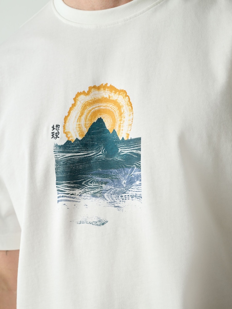 White Japanese Mountain Regular Fit Graphic Print Heavy Weight T-Shirt - Image 5 of 5
