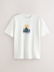 White Japanese Mountain Regular Fit Graphic Print Heavy Weight T-Shirt - Image 6 of 8