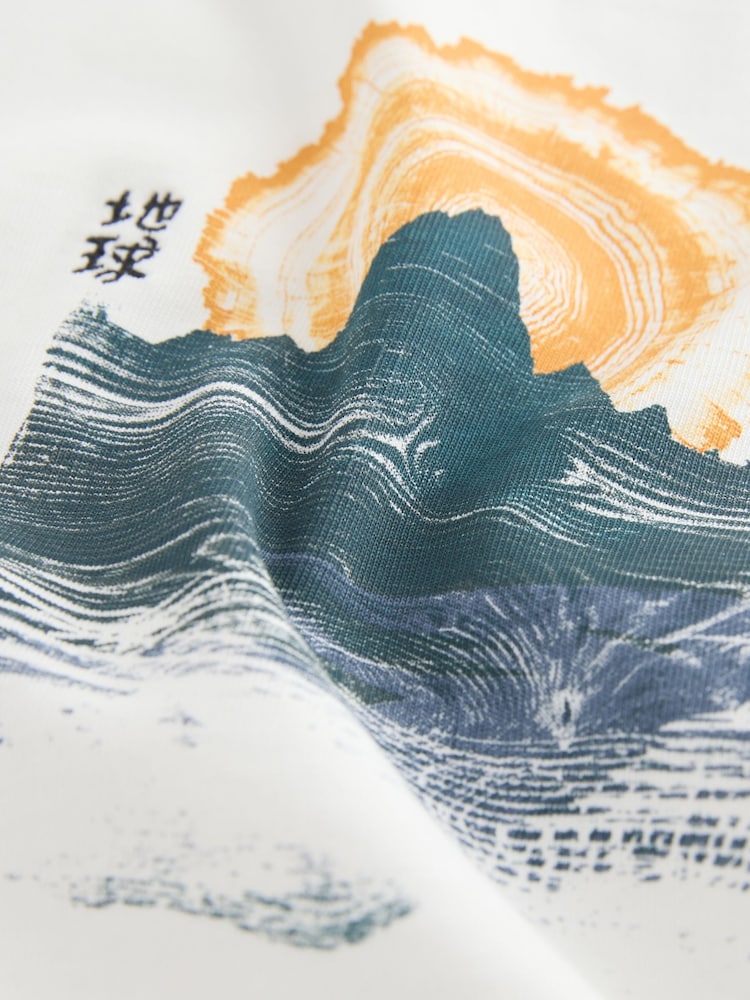 White Japanese Mountain Regular Fit Graphic Print Heavy Weight T-Shirt - Image 8 of 8 White Japanese Mountain Regular Fit Graphic Print Heavy Weight T-Shirt - Image 8 of 8