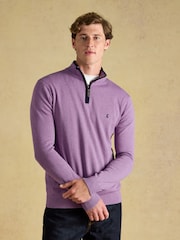 Joules Hillside Heather Purple Quarter Zip Knitted Jumper - Image 1 of 6