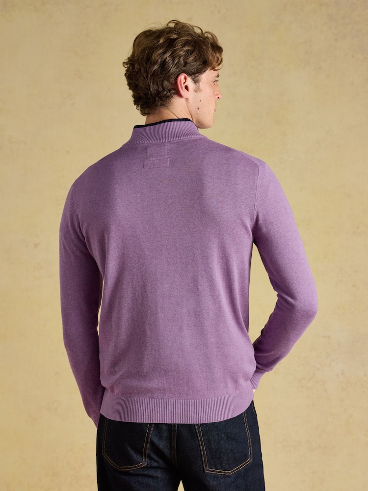 Joules Hillside Heather Purple Quarter Zip Knitted Jumper - Image 2 of 6