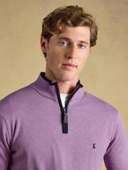 Joules Hillside Heather Purple Quarter Zip Knitted Jumper - Image 5 of 6