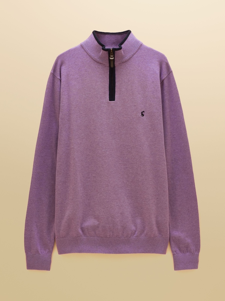 Joules Hillside Heather Purple Quarter Zip Knitted Jumper - Image 6 of 6