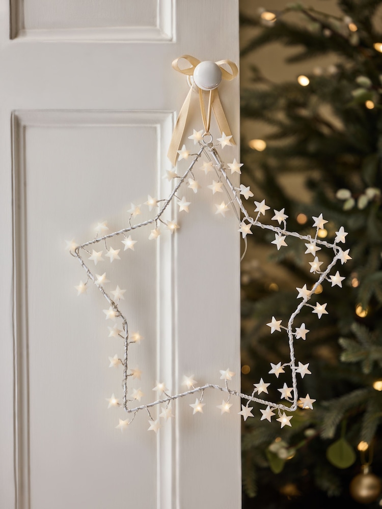White Frosty Star Light Up Hanging Decoration - Image 1 of 5