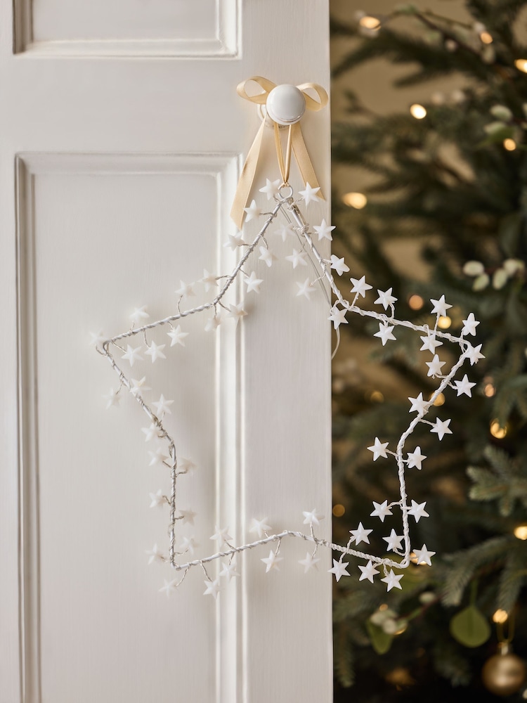 White Frosty Star Light Up Hanging Decoration - Image 2 of 5