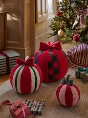 Red Stripe Tartan Plush Bauble Christmas Ornament - Image 1 of 3