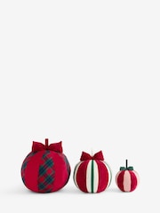 Red Stripe Tartan Plush Bauble Christmas Ornament - Image 2 of 3
