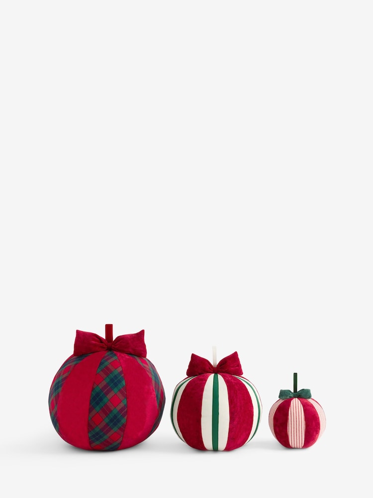 Red Stripe Tartan Plush Bauble Christmas Ornament - Image 2 of 3 Red Stripe Tartan Plush Bauble Christmas Ornament - Image 2 of 3