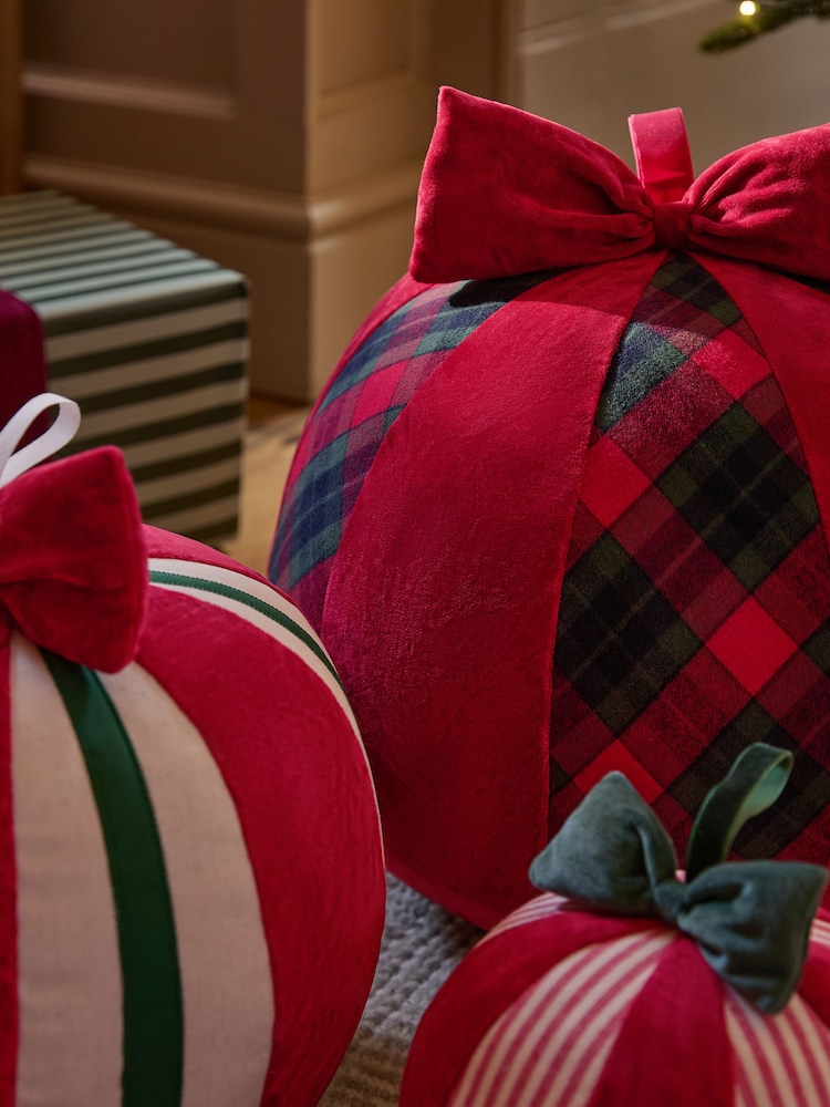 Red Stripe Tartan Plush Bauble Christmas Ornament - Image 3 of 3 Red Stripe Tartan Plush Bauble Christmas Ornament - Image 3 of 3