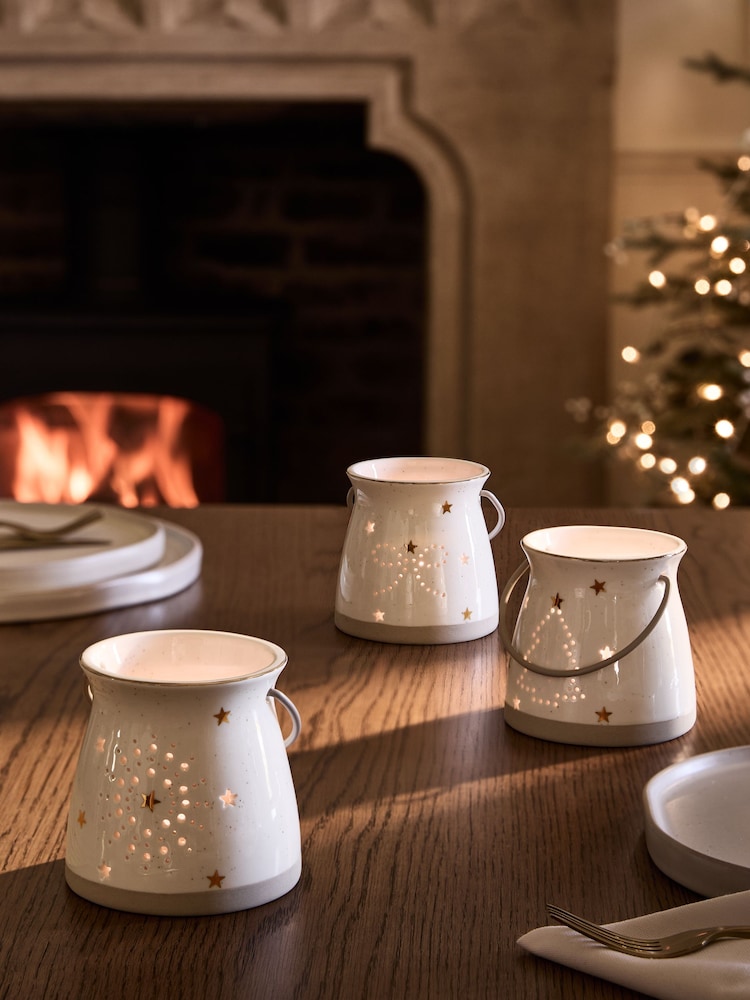 Set of 3 White Ceramic Tealight Holders - Image 2 of 4