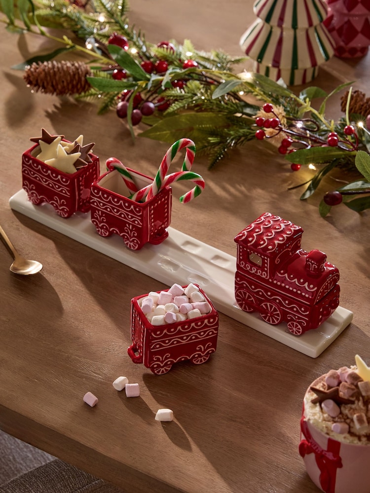 Red Ceramic Train Serveware Ornament - Image 1 of 5 Red Ceramic Train Serveware Ornament - Image 1 of 5