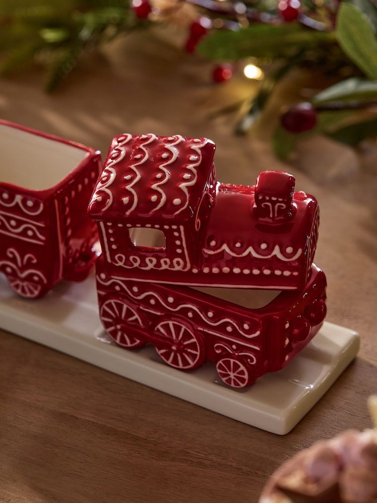 Red Ceramic Train Serveware Ornament - Image 5 of 5 Red Ceramic Train Serveware Ornament - Image 5 of 5