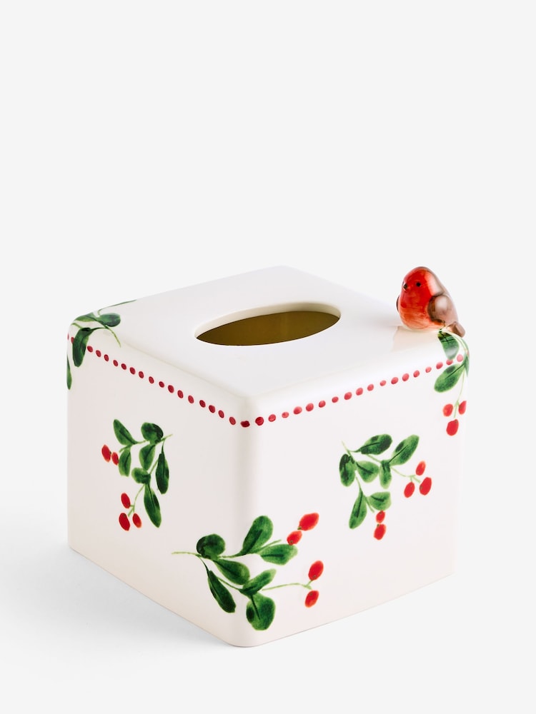 Green/Ecru Robin Ceramic Tissue Box - Image 2 of 3